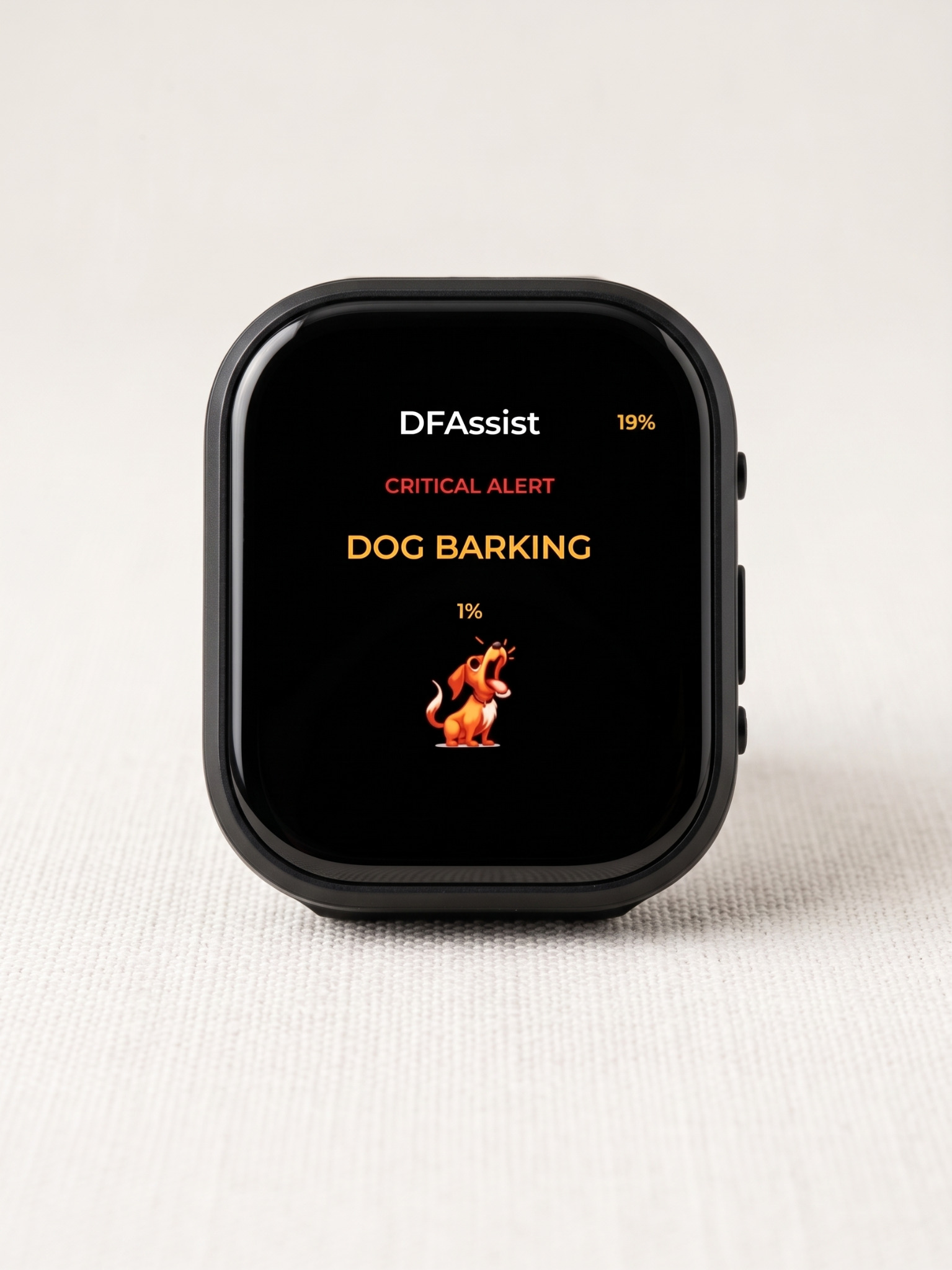 Concept watch visual showing a dog barking alert