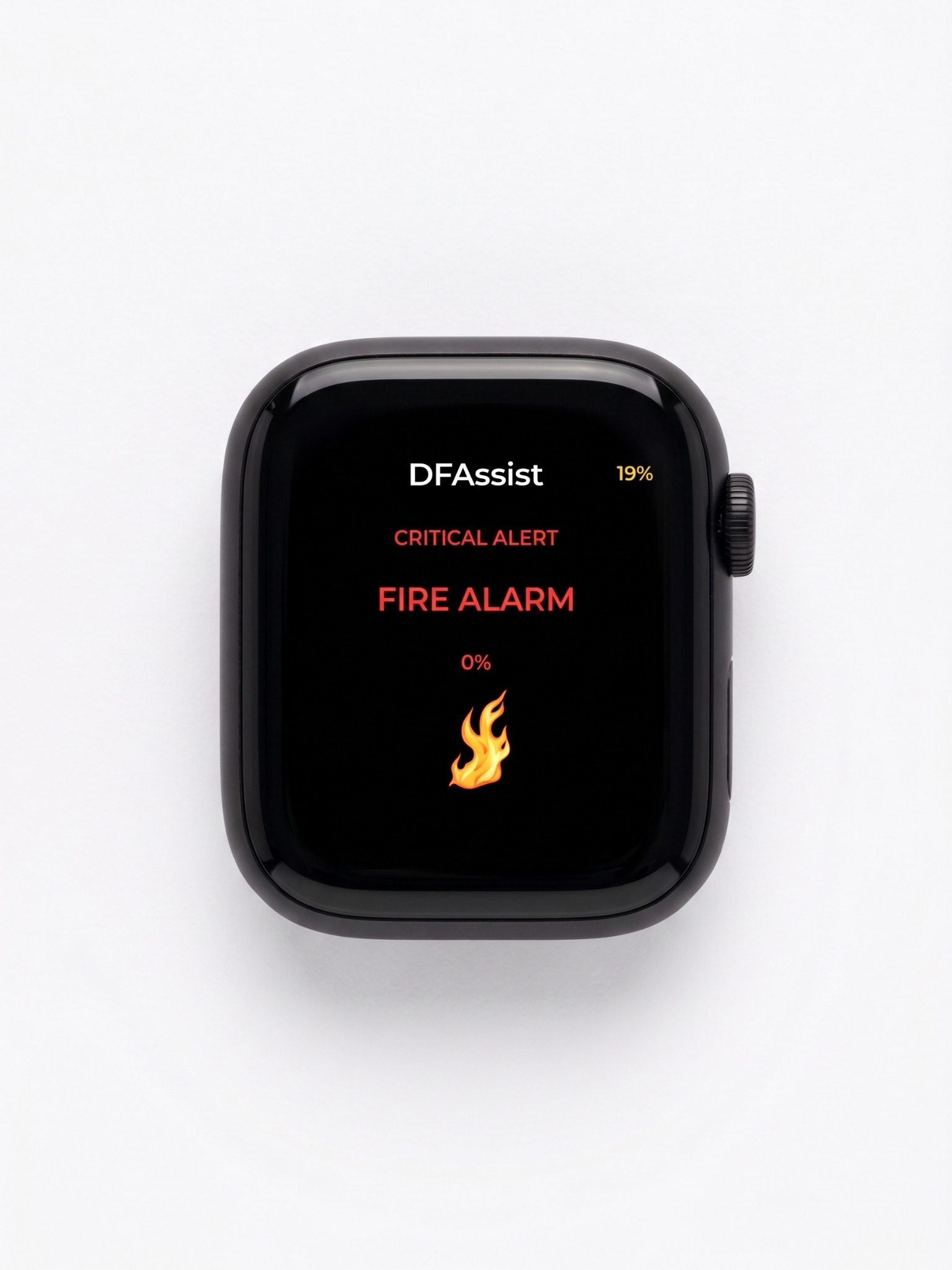 Concept watch visual showing a fire alarm alert