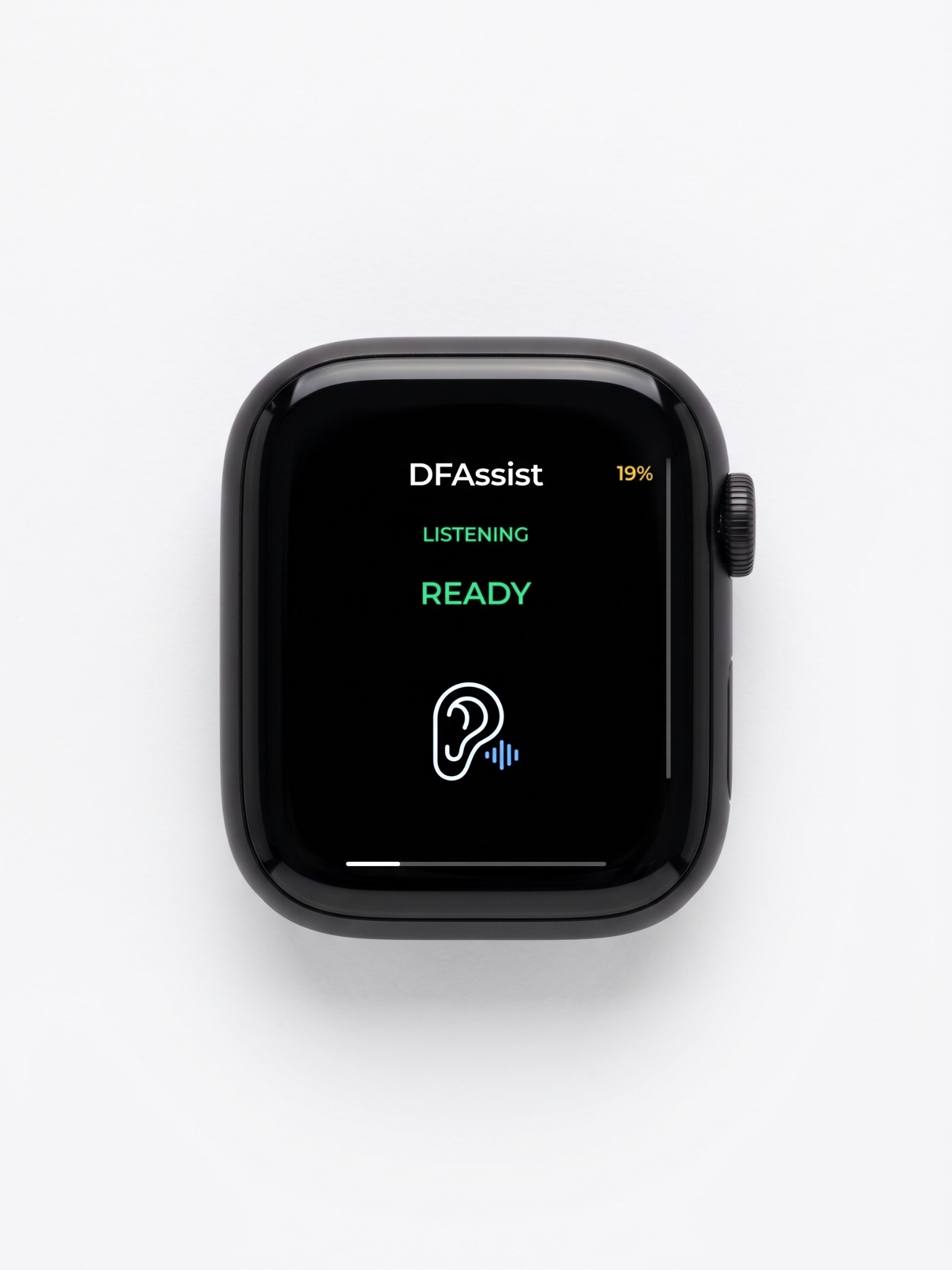 Concept watch visual showing DFAssist ready and listening