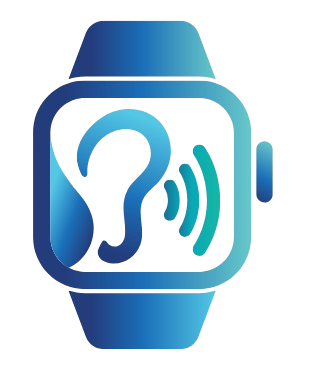 DFAssist logo: an ear and sound waves inside a watch